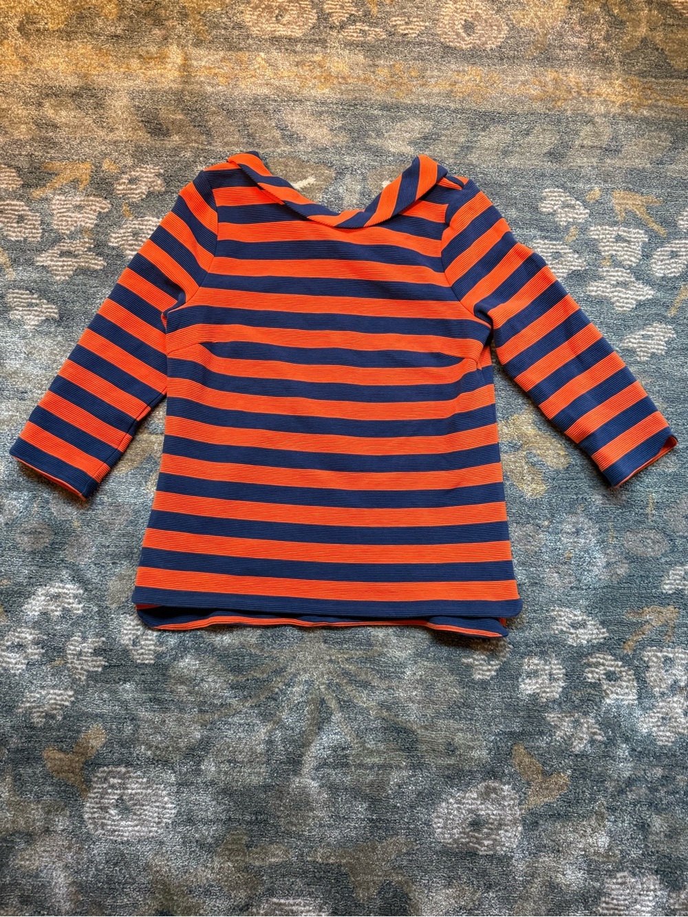 Boden Orange and Navy Striped 3/4-Sleeve Top